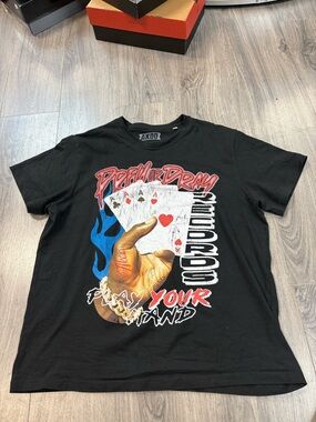 Akoo Black Graphic Tee with Multicolor Card Hand Design